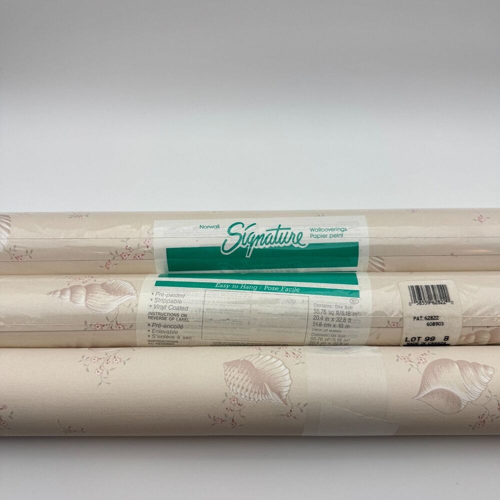 3 Vintage Norwall Signature Wallpaper 55.7sq ft Floral Seashell NOS 62822